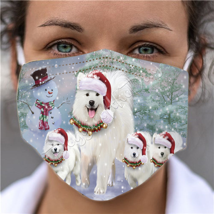 Christmas Running Fammily Samoyed Dogs Face Mask FM48740