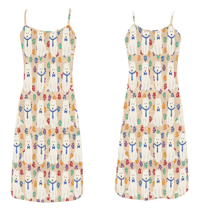 Rainbow Paw Print Samoyed Dogs Blue Alcestis Slip Dress