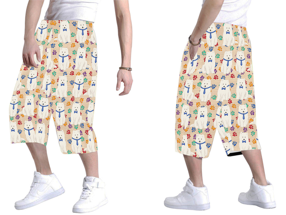 Rainbow Paw Print Samoyed Dogs Blue All Over Print Men's Baggy Shorts