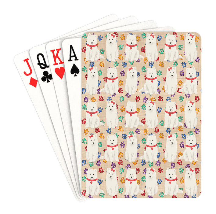 Rainbow Paw Print Samoyed Dogs Red Playing Card Decks