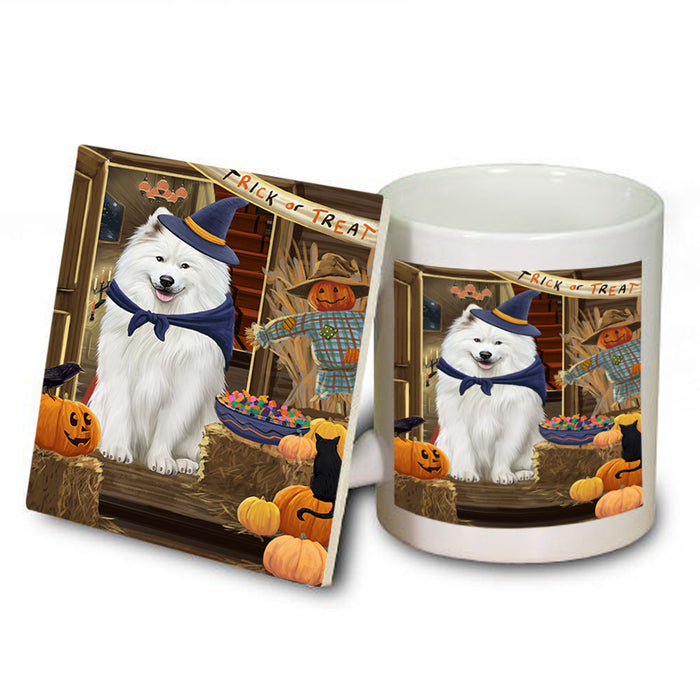 Enter at Own Risk Trick or Treat Halloween Samoyed Dog Mug and Coaster Set MUC53251