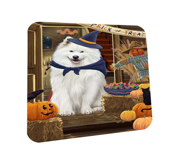 Enter at Own Risk Trick or Treat Halloween Samoyed Dog Coasters Set of 4 CST53217