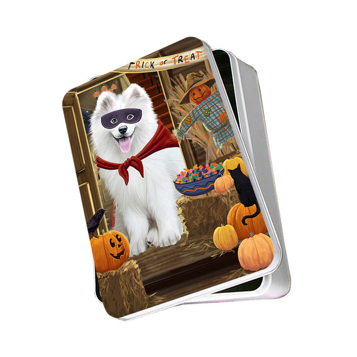 Enter at Own Risk Trick or Treat Halloween Samoyed Dog Photo Storage Tin PITN53260