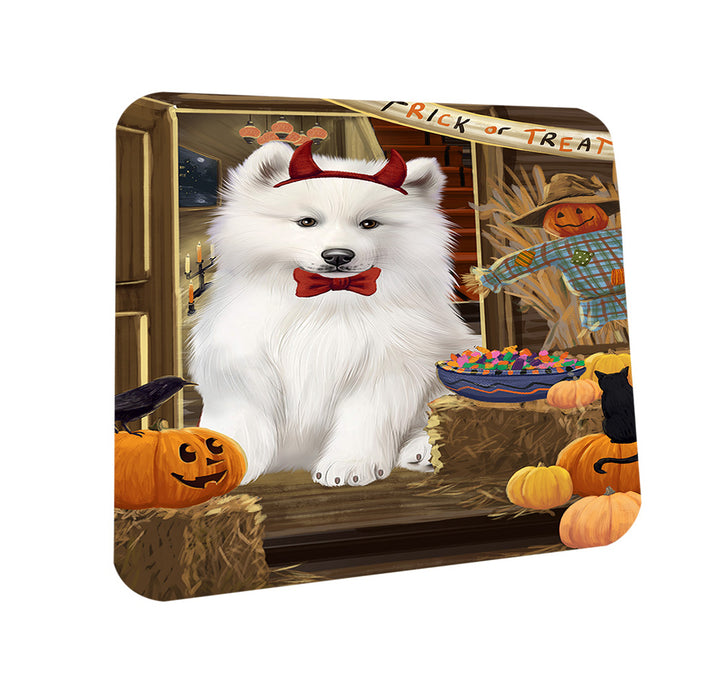 Enter at Own Risk Trick or Treat Halloween Samoyed Dog Coasters Set of 4 CST53220