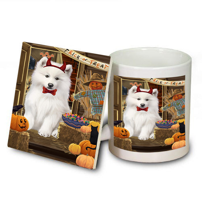 Enter at Own Risk Trick or Treat Halloween Samoyed Dog Mug and Coaster Set MUC53254