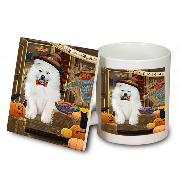 Enter at Own Risk Trick or Treat Halloween Samoyed Dog Mug and Coaster Set MUC53255