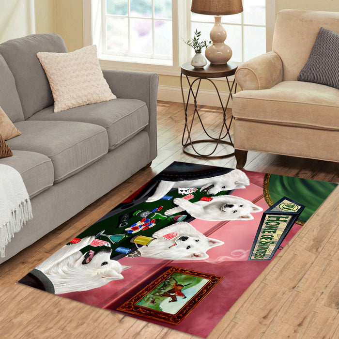 Home of  Samoyed Dogs Playing Poker Area Rug