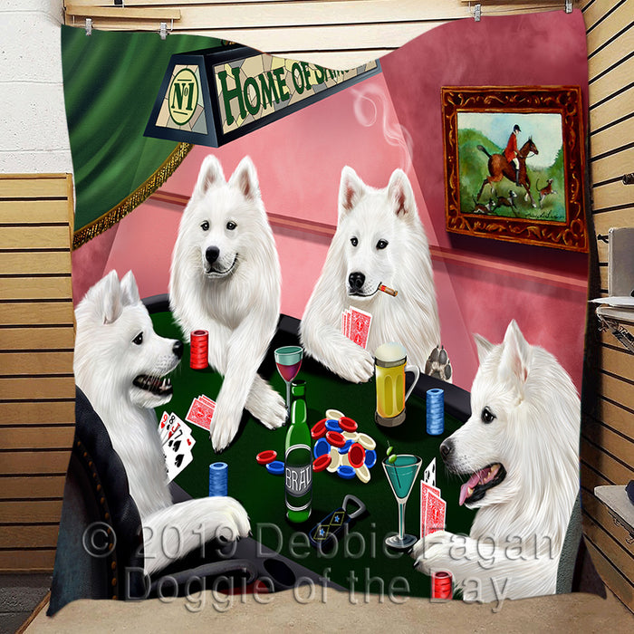 Home of  Samoyed Dogs Playing Poker Quilt