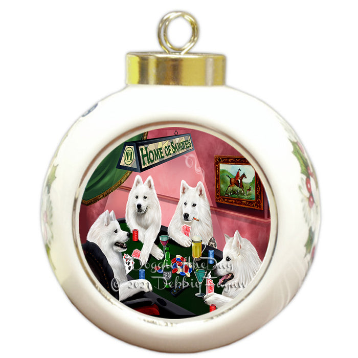 Home of Poker Playing Samoyed Dogs Round Ball Christmas Ornament Pet Decorative Hanging Ornaments for Christmas X-mas Tree Decorations - 3" Round Ceramic Ornament