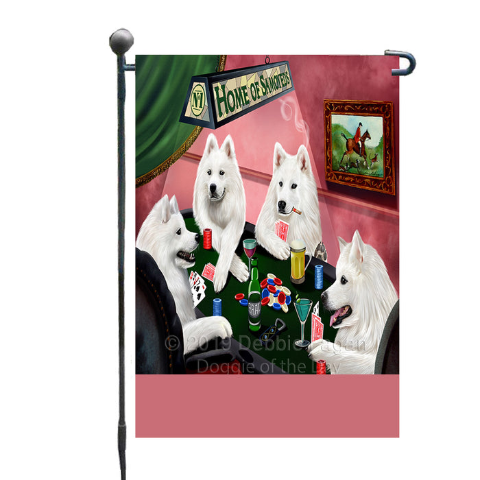Personalized Home of Samoyed Dogs Four Dogs Playing Poker Custom Garden Flags GFLG-DOTD-A60293