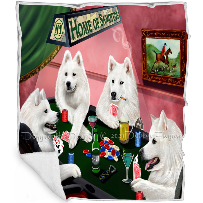 Home of Samoyed 4 Dogs Playing Poker Blanket
