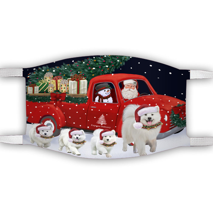 Christmas Express Delivery Red Truck Running Samoyed Dogs Face Mask FM49893
