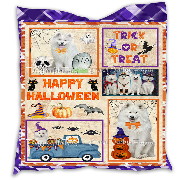 Happy Halloween Trick or Treat Pumpkin Samoyed Dogs Lightweight Soft Bedspread Coverlet Bedding Quilt QUILT61066
