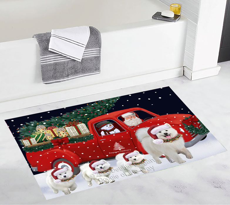 Christmas Express Delivery Red Truck Running Samoyed Dogs Bath Mat BRUG53578