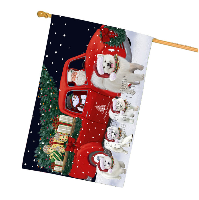 Christmas Express Delivery Red Truck Running Samoyed Dogs House Flag FLG66546