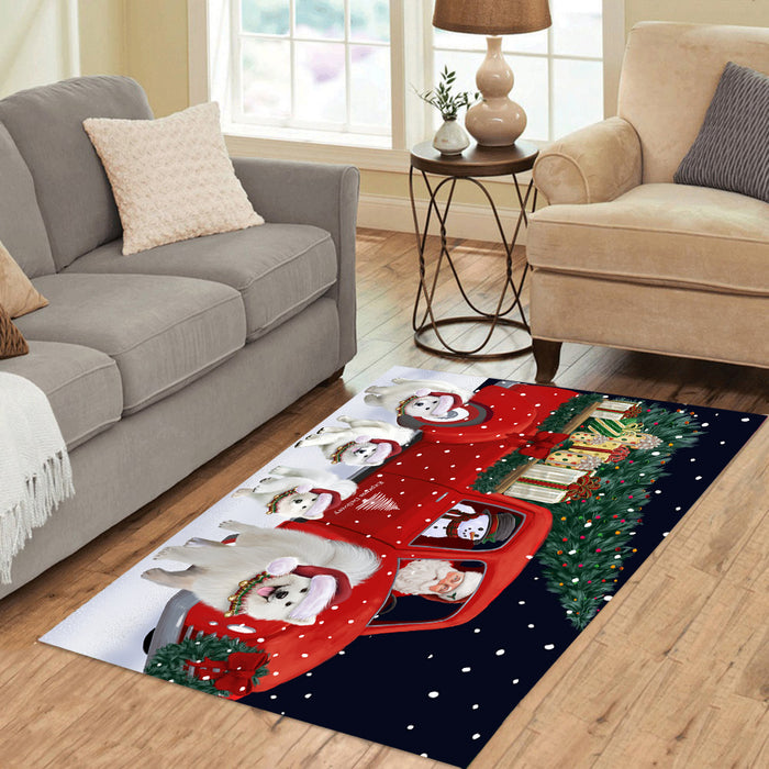 Christmas Express Delivery Red Truck Running Samoyed Dogs Polyester Area Rug ARUG63079