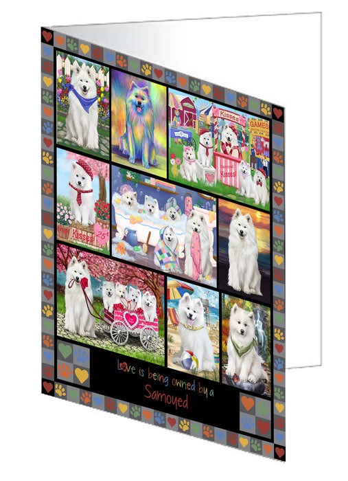 Love is Being Owned Samoyed Dog Grey Handmade Artwork Assorted Pets Greeting Cards and Note Cards with Envelopes for All Occasions and Holiday Seasons GCD77465