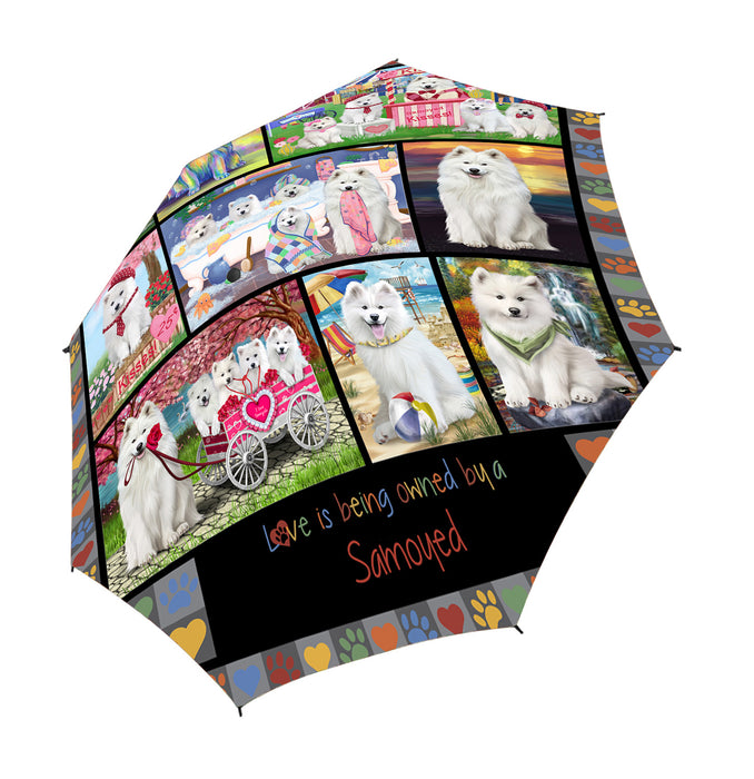 Love is Being Owned Samoyed Dog Grey Semi-Automatic Foldable Umbrella