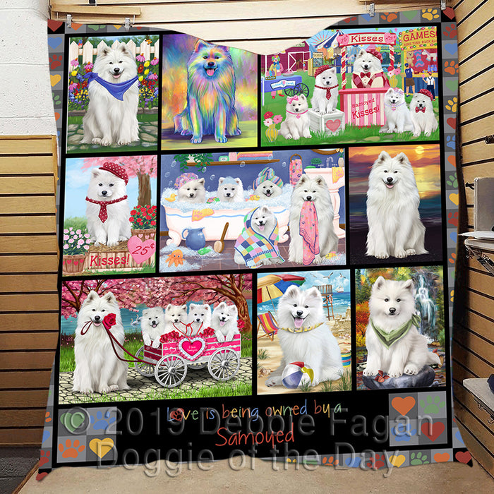 Love is Being Owned Samoyed Dog Grey Quilt