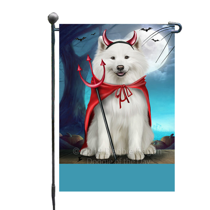 Personalized Happy Halloween Trick or Treat Samoyed Dog Devil Custom Garden Flag GFLG64486