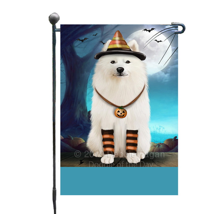 Personalized Happy Halloween Trick or Treat Samoyed Dog Candy Corn Custom Garden Flag GFLG64431