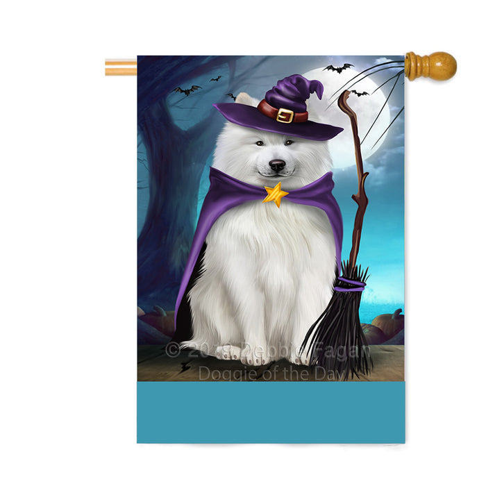Personalized Happy Halloween Trick or Treat Samoyed Dog Witch Custom House Flag FLG64287