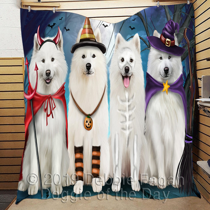 Halloween Trick or Teat Samoyed Dogs Quilt