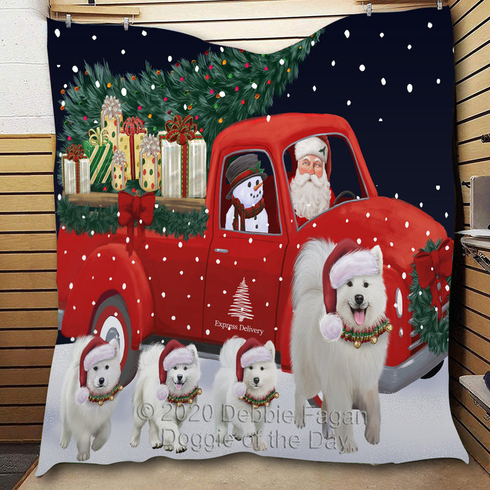 Christmas Express Delivery Red Truck Running Schnauzer Dogs Lightweight Soft Bedspread Coverlet Bedding Quilt QUILT59956