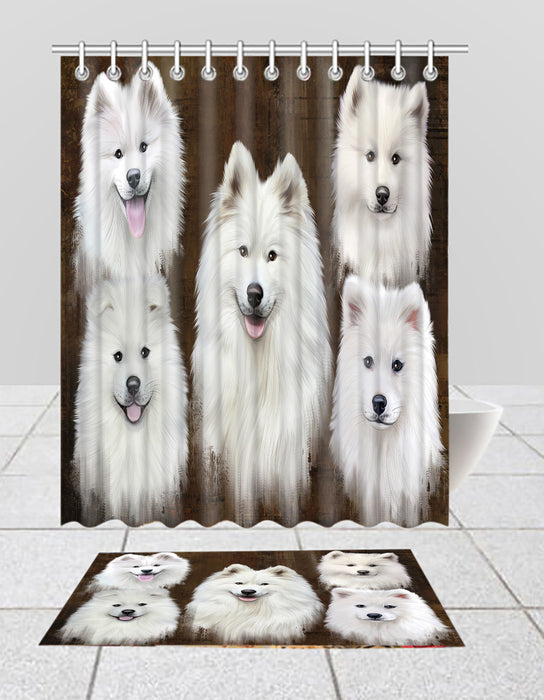 Rustic Samoyed Dogs  Bath Mat and Shower Curtain Combo