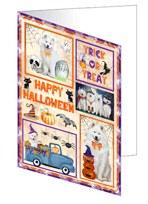 Happy Halloween Trick or Treat Samoyed Dogs Handmade Artwork Assorted Pets Greeting Cards and Note Cards with Envelopes for All Occasions and Holiday Seasons GCD76598