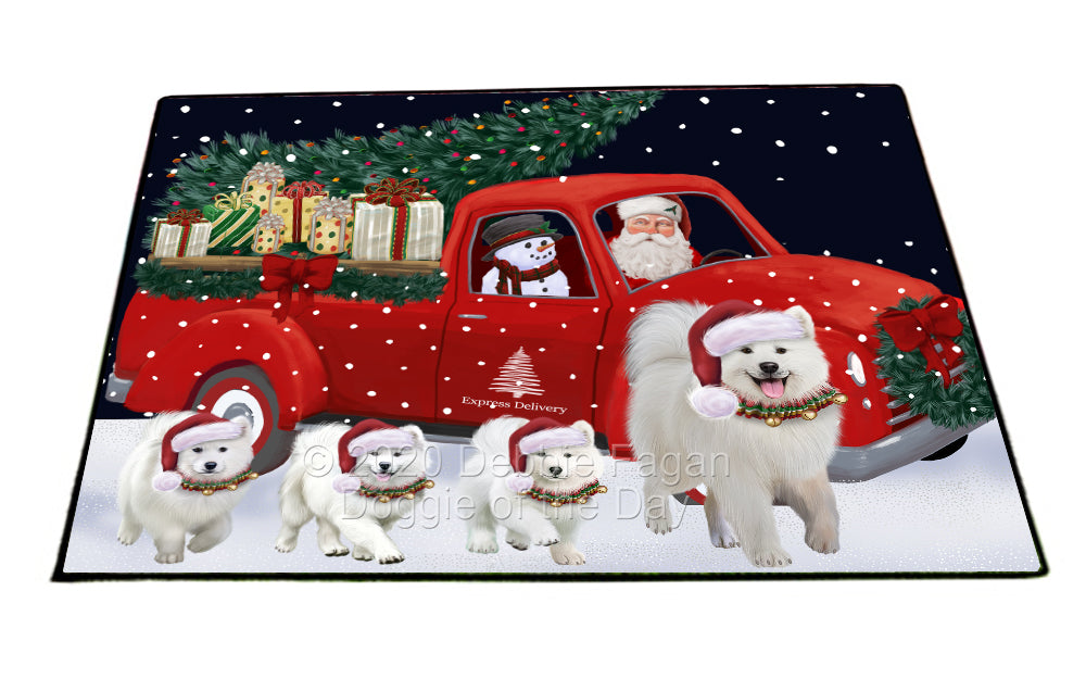 Christmas Express Delivery Red Truck Running Samoyed Dogs Indoor/Outdoor Welcome Floormat - Premium Quality Washable Anti-Slip Doormat Rug FLMS56695