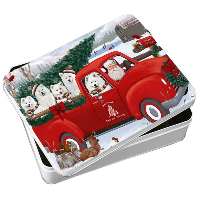 Christmas Santa Express Delivery Samoyeds Dog Family Photo Storage Tin PITN55006