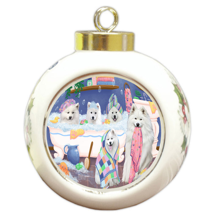 Rub A Dub Dogs In A Tub Samoyeds Dog Round Ball Christmas Ornament RBPOR57174