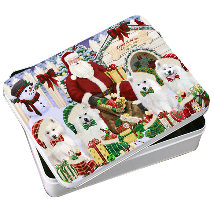 Happy Holidays Christmas Samoyeds Dog House Gathering Photo Storage Tin PITN52147