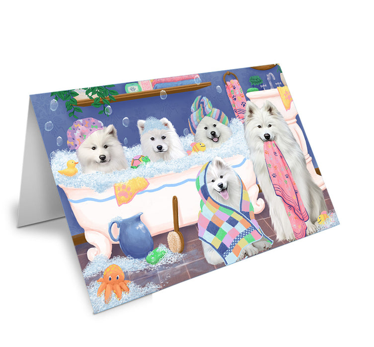 Rub A Dub Dogs In A Tub Samoyeds Dog Handmade Artwork Assorted Pets Greeting Cards and Note Cards with Envelopes for All Occasions and Holiday Seasons GCD74969