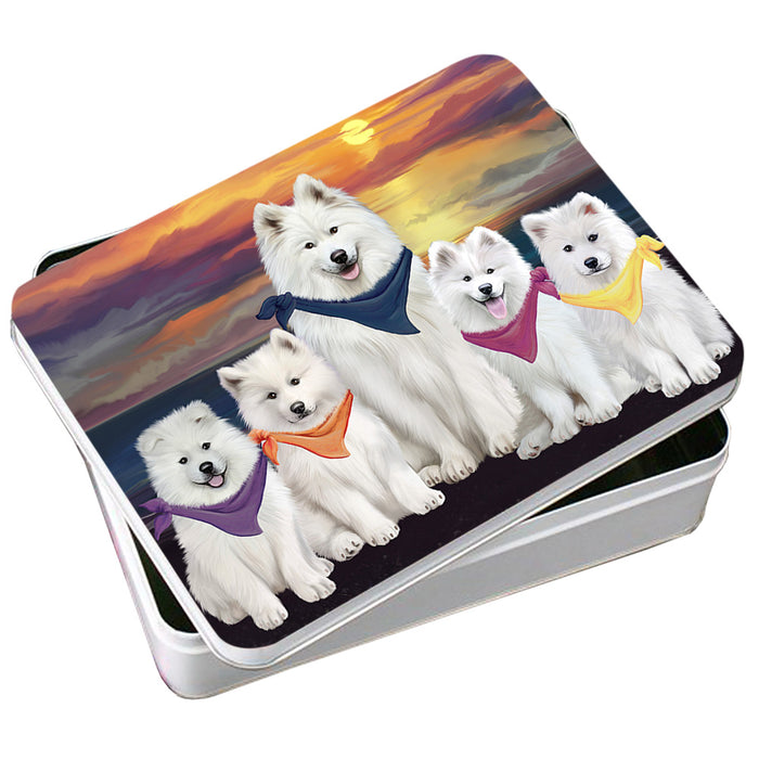 Family Sunset Portrait Samoyeds Dog Photo Storage Tin PITN50276