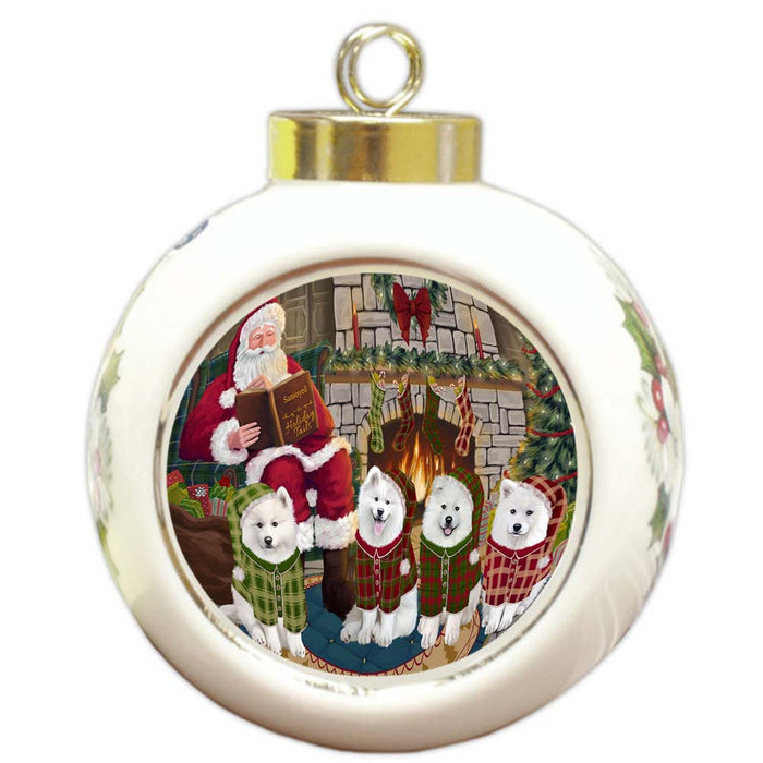 Christmas Cozy Holiday Tails Samoyeds Dog Round Ball Christmas Ornament RBPOR55740