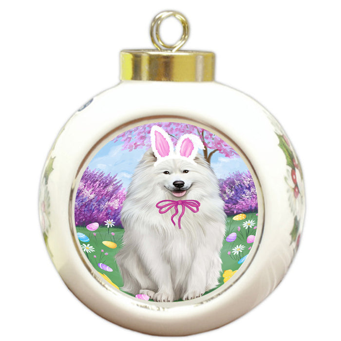 Samoyed Dog Easter Holiday Round Ball Christmas Ornament RBPOR49242