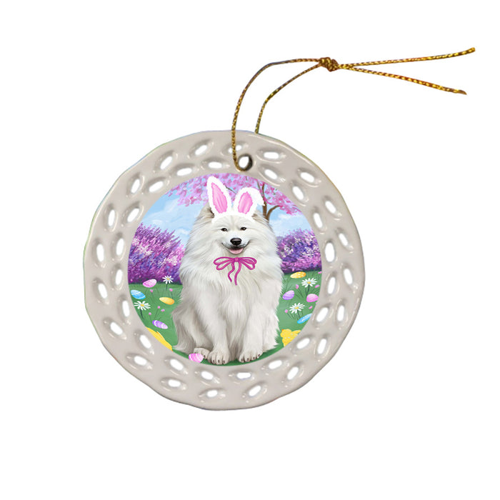 Samoyed Dog Easter Holiday Ceramic Doily Ornament DPOR49242