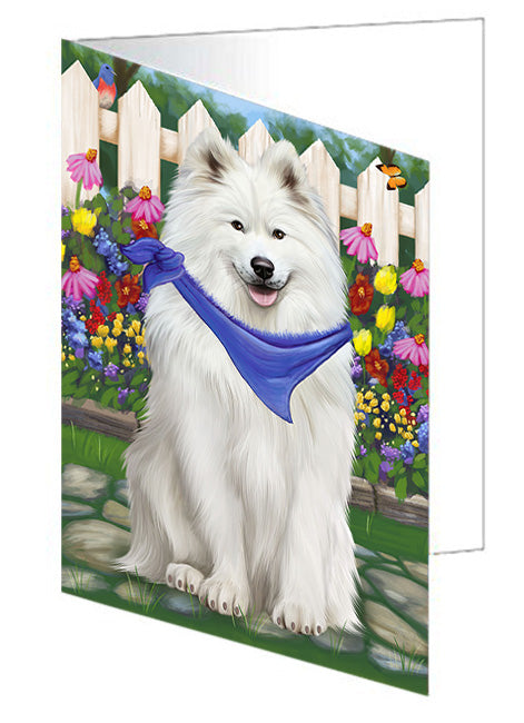 Spring Floral Samoyed Dog Handmade Artwork Assorted Pets Greeting Cards and Note Cards with Envelopes for All Occasions and Holiday Seasons GCD60470