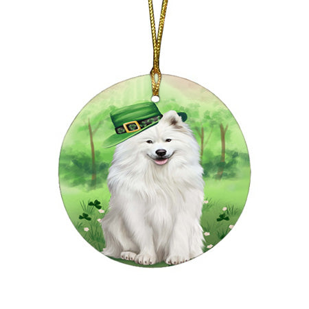 St. Patricks Day Irish Portrait Samoyed Dog Round Flat Christmas Ornament RFPOR49367