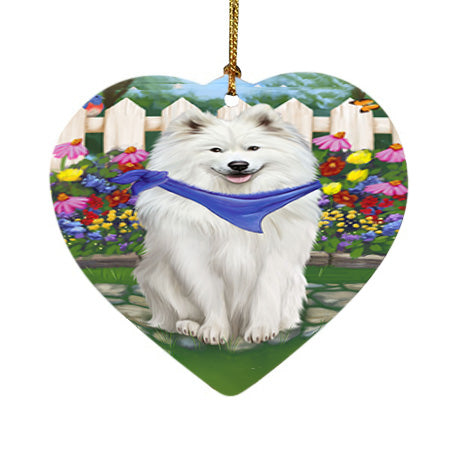 Spring Floral Samoyed Dog Heart Christmas Ornament HPOR52147