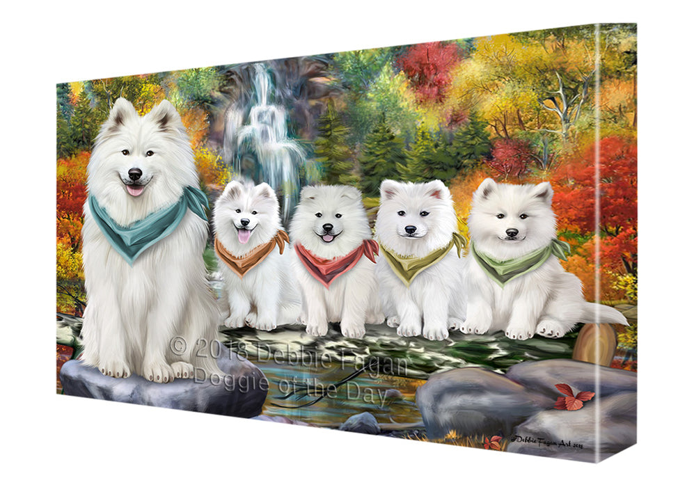 Scenic Waterfall Samoyeds Dog Canvas Wall Art CVS61005