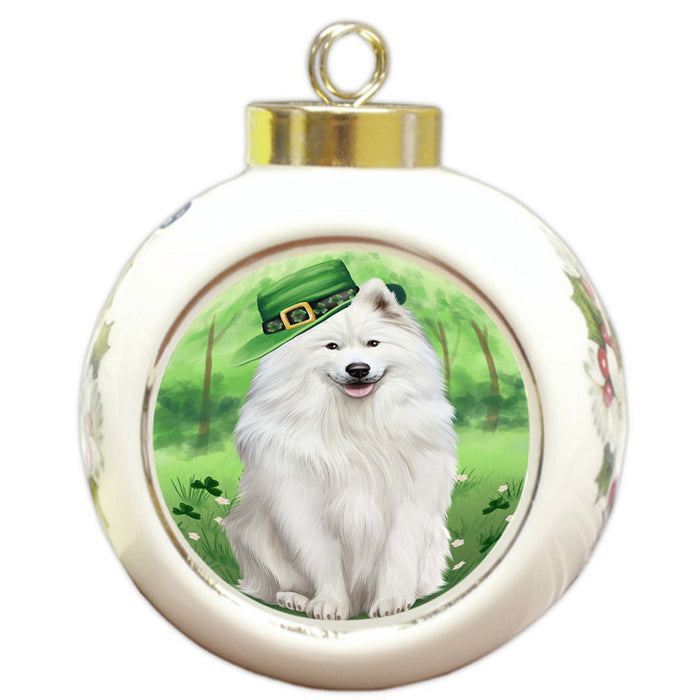 St. Patricks Day Irish Portrait Samoyed Dog Round Ball Christmas Ornament RBPOR49376