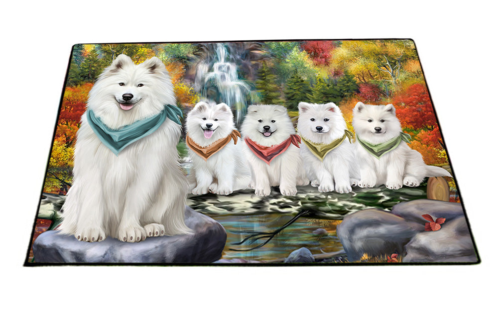 Scenic Waterfall Samoyeds Dog Floormat FLMS49929