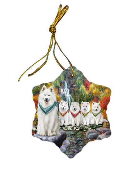 Scenic Waterfall Samoyeds Dog Star Porcelain Ornament SPOR49514