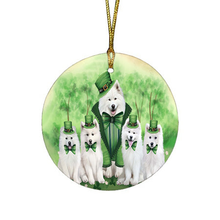 St. Patricks Day Irish Family Portrait Samoyeds Dog Round Flat Christmas Ornament RFPOR49368