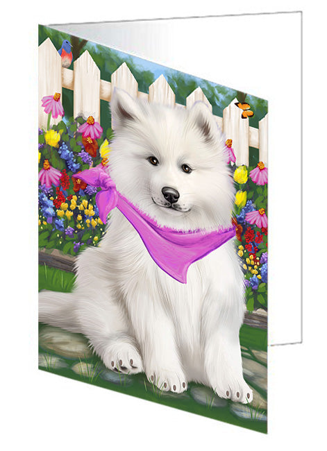 Spring Floral Samoyed Dog Handmade Artwork Assorted Pets Greeting Cards and Note Cards with Envelopes for All Occasions and Holiday Seasons GCD60473