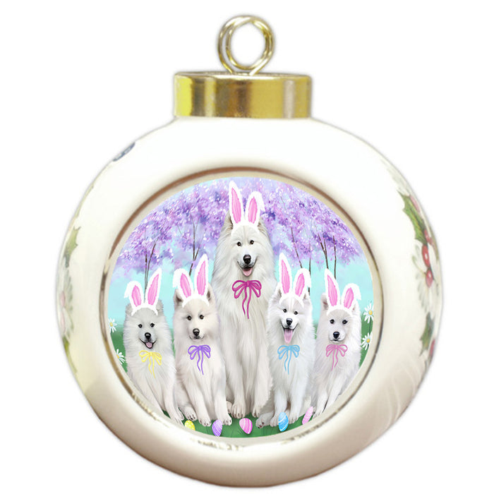 Samoyeds Dog Easter Holiday Round Ball Christmas Ornament RBPOR49243