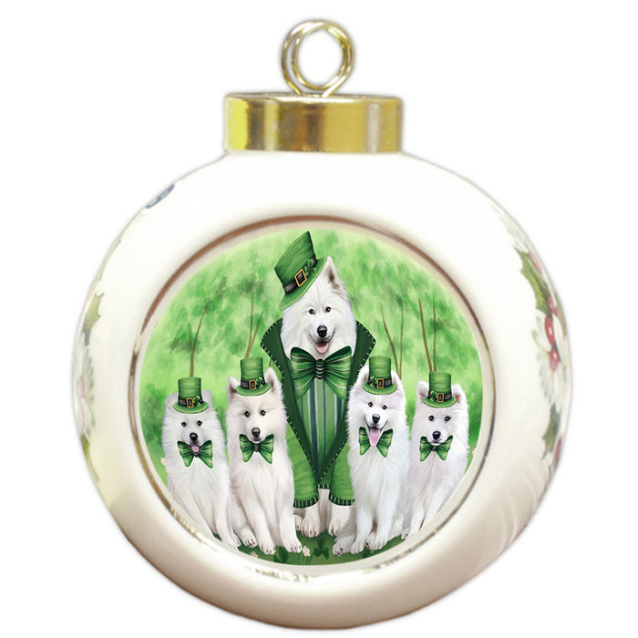 St. Patricks Day Irish Family Portrait Samoyeds Dog Round Ball Christmas Ornament RBPOR49377